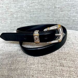 Vintage Fossil Black Leather Belt With Ornate Buckle